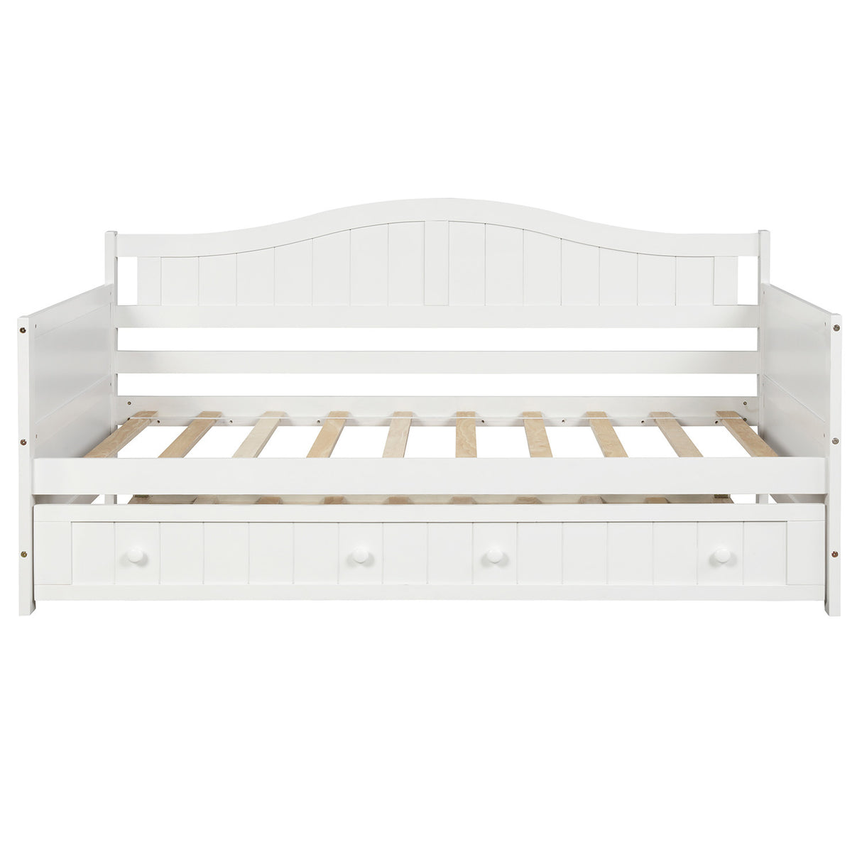 Twin Wooden Daybed with Trundle Bed, Sofa Bed for Bedroom Living Room,White - Home Elegance USA