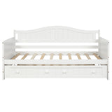 Twin Wooden Daybed with Trundle Bed, Sofa Bed for Bedroom Living Room,White - Home Elegance USA