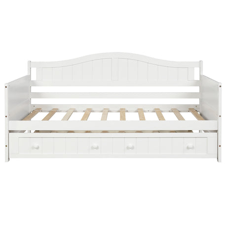 Twin Wooden Daybed with Trundle Bed, Sofa Bed for Bedroom Living Room,White - Home Elegance USA