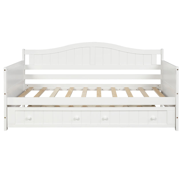 Twin Wooden Daybed with Trundle Bed, Sofa Bed for Bedroom Living Room,White - Home Elegance USA