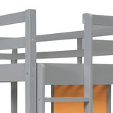 Twin size Loft Bed with Desk and Writing Board, Wooden Loft Bed with Desk & 2 Drawers Cabinet- Gray - Home Elegance USA