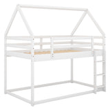 Twin over Twin Low Bunk Bed, House Bed with Ladder , White(OLD SKU:WF197808AAK) - Home Elegance USA