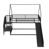 Twin Size Metal Bunk Bed House Bed with Slide and Staircase, Black