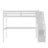 Twin Size Loft Bed with Staircase and Built-in Desk ,White - Home Elegance USA