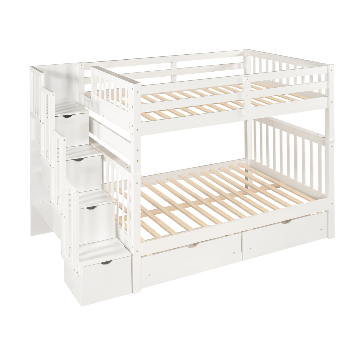 Full Over Full Bunk Bed with Shelves and 6 Storage Drawers, White(Old SKU：LP000046AAK) - Home Elegance USA