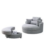 [Video] Welike Swivel Accent Barrel Modern Grey Sofa Lounge Club Big Round Chair with Storage Ottoman Linen Fabric for Living Room Hotel with Pillows .2PCS Home Elegance USA