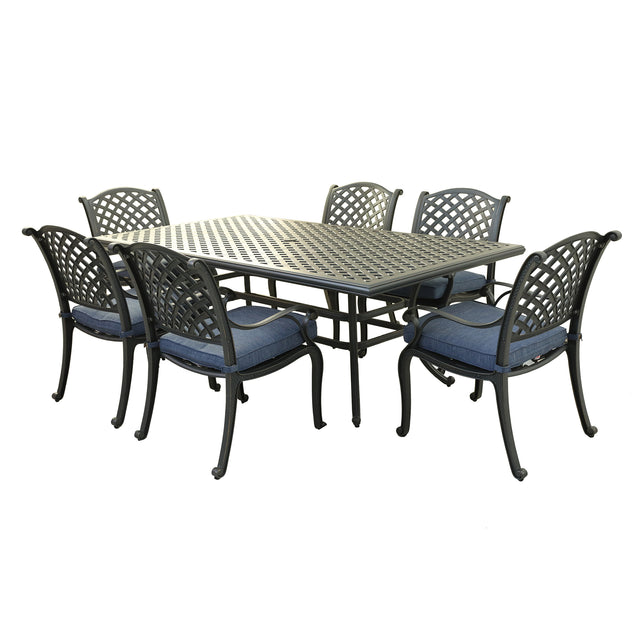 Rectangular 6 - Person 85.83" Long Aluminum Dining Set with Cushions, Navy Blue