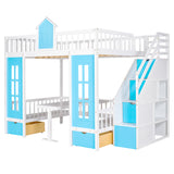 Full-Over-Full Bunk Bed with Changeable Table , Bunk Bed Turn into Upper Bed and Down Desk - Blue - Home Elegance USA