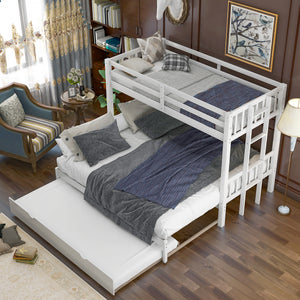 Twin over Pull-out Bunk Bed with Trundle, White - Home Elegance USA