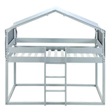 Twin Over Twin Bunk Bed Wood Bed with Tent, Gray - Home Elegance USA