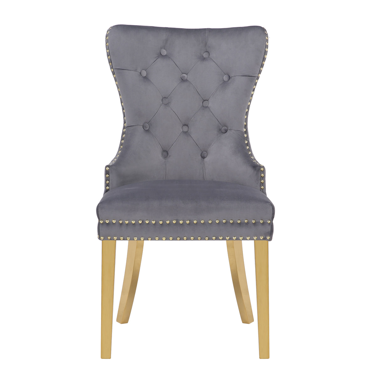 Simba Gold 2 Piece Dinning Chair Finish with Velvet Fabric in Dark Gray - Home Elegance USA