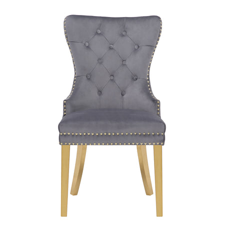 Simba Gold 2 Piece Dinning Chair Finish with Velvet Fabric in Dark Gray - Home Elegance USA