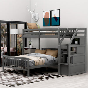 Twin over Full Loft Bed with Staircase,Gray(OLD SKU:SM000107AAE) - Home Elegance USA