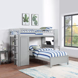 Twin Size Loft Bed with Closet and Desk, Extra Bottom Twin Bed, Grey - Home Elegance USA