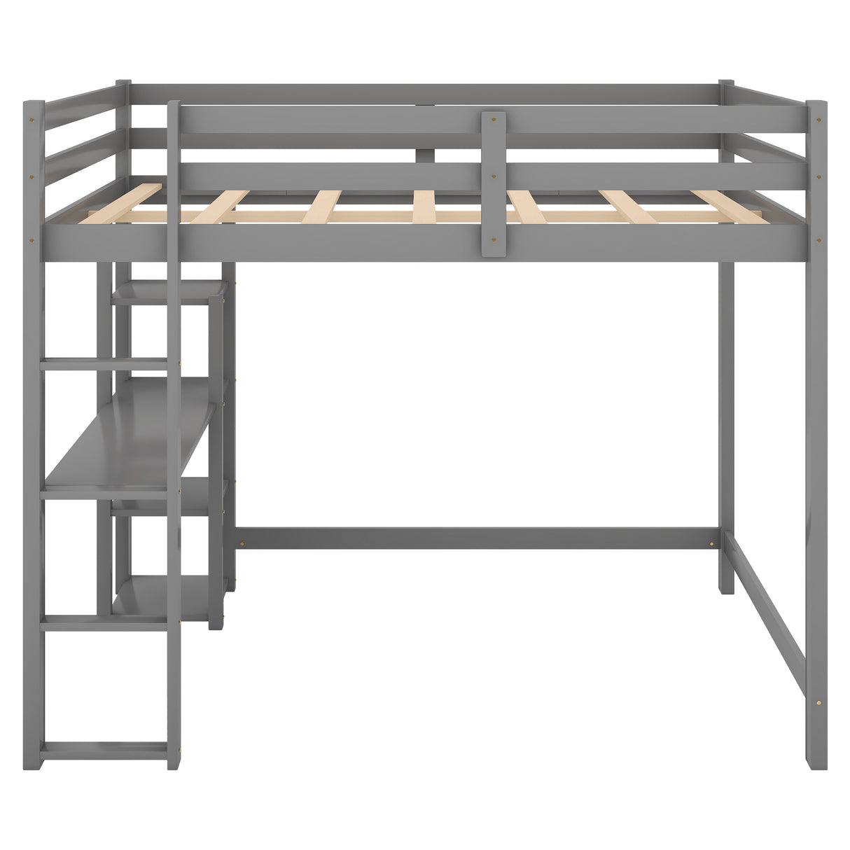 Full Size Loft Bed with Built-in Desk and Shelves,Gray - Home Elegance USA