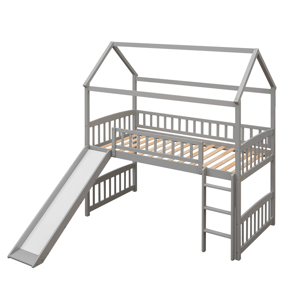 Twin Loft Bed with Slide, House Bed with Slide,White(OLD SKU :LT000212AAE) - Home Elegance USA