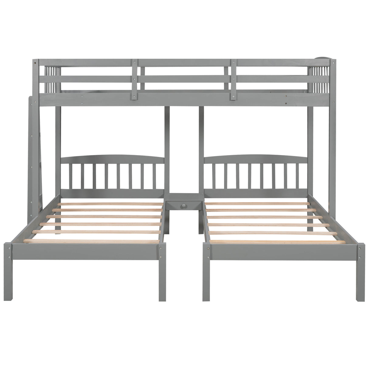 Twin over Twin & Twin Bunk Bed with Built-in Middle Drawer, Gray - Home Elegance USA