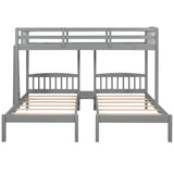 Twin over Twin & Twin Bunk Bed with Built-in Middle Drawer, Gray - Home Elegance USA