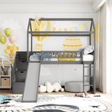 Twin Loft Bed with Two Drawers and Slide, House Bed with Slide, Gray (Old SKU: LP000130AAE) - Home Elegance USA