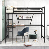 Twin Size Loft Metal&MDF Bed with Desk and Shelf, Black (Old SKU:SM001105AAB-1) - Home Elegance USA