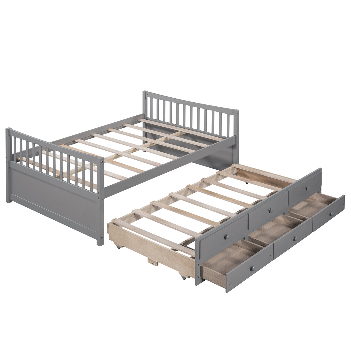 Full size Daybed with Twin size Trundle and Drawers, Full Size, Gray