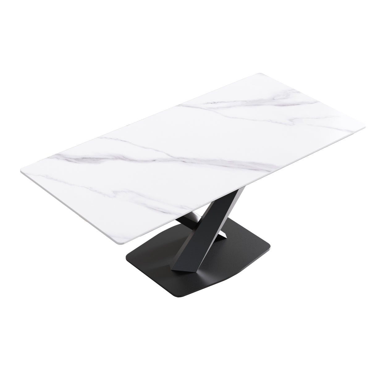 70.87" modern artificial stone white straight edge  black metal leg dining table-can accommodate 6-8 people - Home Elegance USA