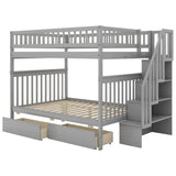 Full over Full Bunk Bed with Two Drawers and Storage, Gray - Home Elegance USA