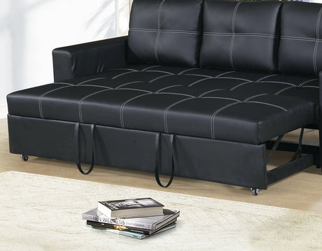 Sectional Sofa Pull out Bed Living Room Couch Black Faux Leather Tufted Convertible Sofa Home Elegance USA