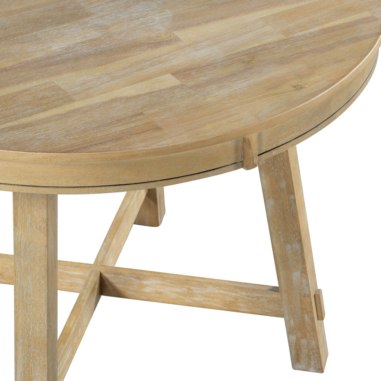 TREXM Farmhouse Round Extendable Dining Table with 16" Leaf Wood Kitchen Table (Natural Wood Wash) - Home Elegance USA