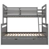 Twin over Full Bunk Bed with Ladder, Twin Size Trundle, Safety Guardrail, Gray - Home Elegance USA