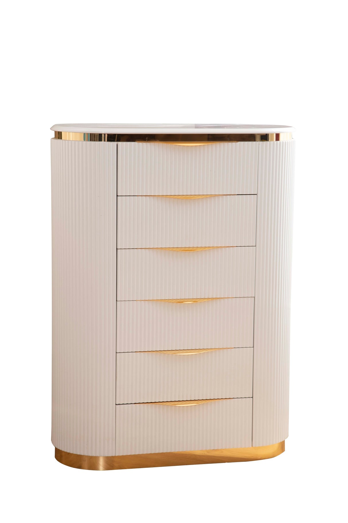 Laura Gold Detailed Chest made with Wood in White - Home Elegance USA