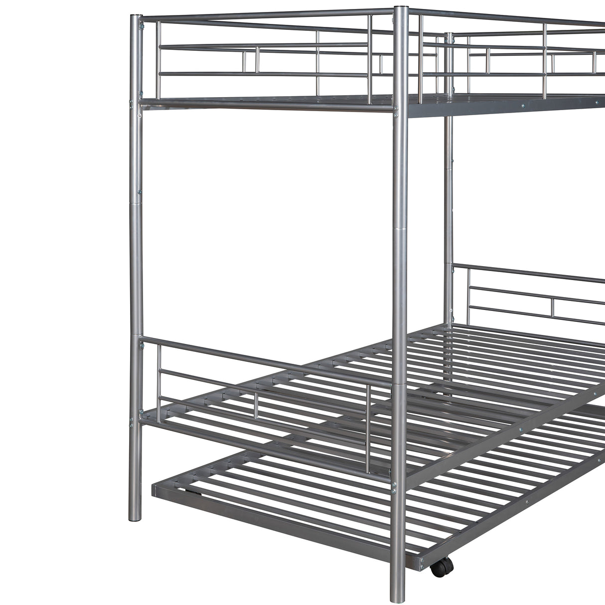 Twin-Over-Twin Metal Bunk Bed With Trundle,Can be Divided into two beds,No Box Spring needed ,White ( old sku: MF194806AAN ) - Home Elegance USA