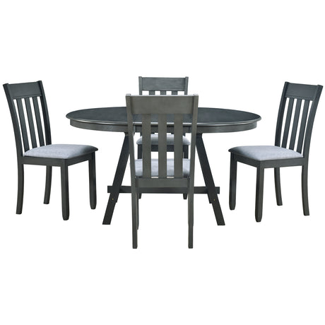 TREXM 5-Piece Wood Dining Table Set Round Extendable Dining Table with 4 Dining Chairs, Dining Room Table Set for 4 person for Dining Room