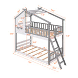 Twin Over Twin Bunk Bed Wood Bed with Roof, Window, Ladder ( Gray)(OLD SKU :LP000008AAE) - Home Elegance USA