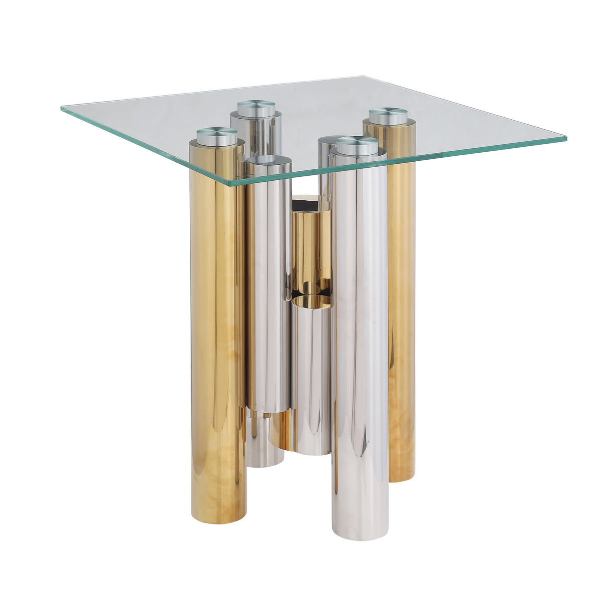 Stainless Steel Square Glass End Table for Living Room- 20" Modern Sleek Center Table Table with Clear Tempered Glass - Home Elegance USA
