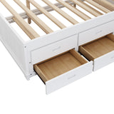 Solid Pine Captain Bookcase Bed with Trundle Bed and 3 Spacious Under Bed Drawers in Casual,Full, White+Walnut - Home Elegance USA