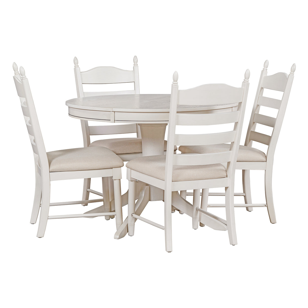 TREXM 5-Piece Retro Functional Dining Table Set Wood Round Extendable Dining Table and 4 Upholstered Dining Chairs (Antique White) - Home Elegance USA