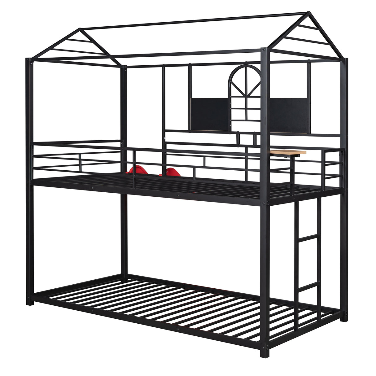 Twin Over Twin Metal Bunk Bed ,Metal Housebed With Slide,Three Colors Available.(Black with Red Slide)(OLD SKU :LP000095AAJ) - Home Elegance USA