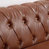 84.65"BROWN PU Rolled Arm Chesterfield Three Seater Sofa. - W68035343 - image - 13