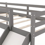 L-Shaped Twin Size Loft Bed with Ladder and Slide, Gray - Home Elegance USA