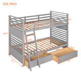 Twin over Twin Wood Bunk Bed with Two Drawers - Gray - Home Elegance USA