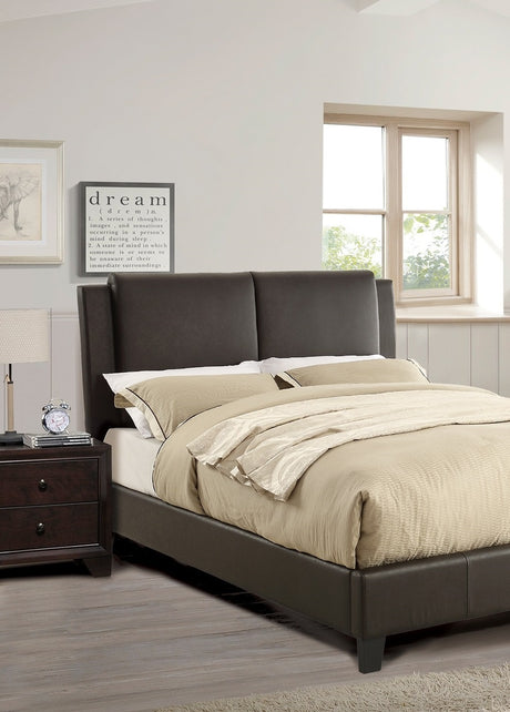 Queen Size Bed 1pc  Bed Set Brown Faux Leather Upholstered Two-Panel Bed Frame Headboard Bedroom Furniture - Home Elegance USA