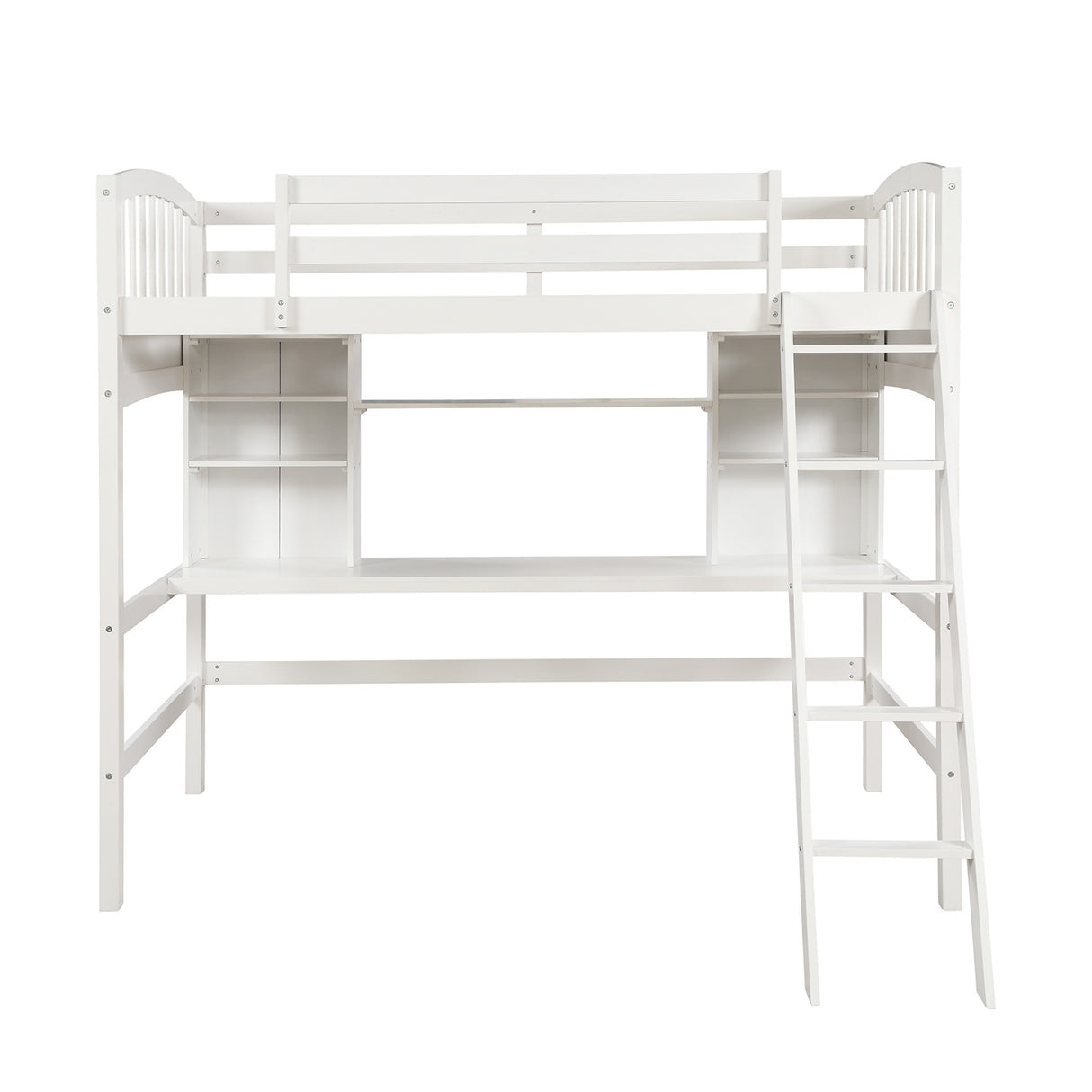 Twin size Loft Bed with Storage Shelves, Desk and Ladder, White(OLD SKU :LP000140KAA) - Home Elegance USA