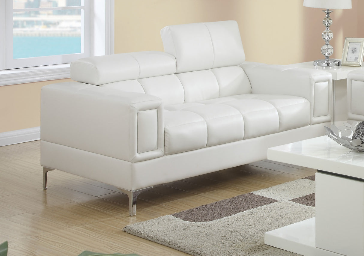 White Faux Leather Living Room 2pc Sofa set Sofa And Loveseat Furniture Couch Unique Design Metal Legs Adjustable Headrest Home Elegance USA