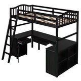 Twin size Loft Bed with Drawers, Cabinet, Shelves and Desk, Wooden Loft Bed with Desk - Espresso(OLD SKU :LP000505AAP) - Home Elegance USA