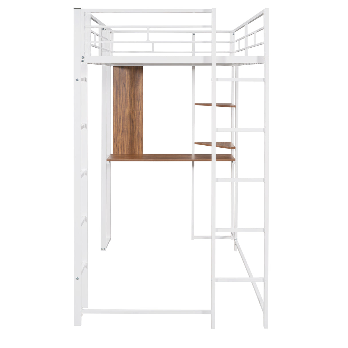 Twin Metal Loft Bed with 2 Shelves and one Desk ,WHITE(Old SKU: MF281206AAK)