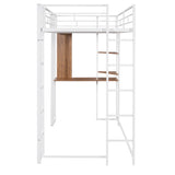 Twin Metal Loft Bed with 2 Shelves and one Desk ,WHITE(Old SKU: MF281206AAK)