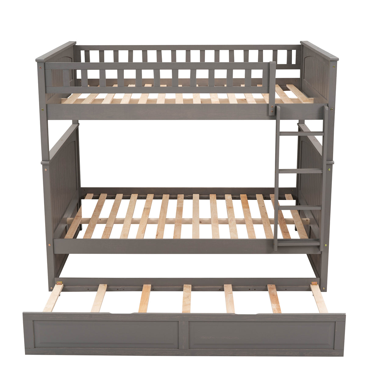 Full Over Full Bunk Bed with Twin Size Trundle, Pine Wood Bunk Bed with Guardrails, Brushed Gray(Old SKU：LP000044AAN) - Home Elegance USA