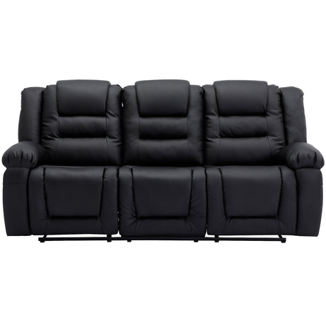 Home Theater Seating Manual Recliner with Center Console, PU Leather Reclining Sofa for Living Room,Black Home Elegance USA