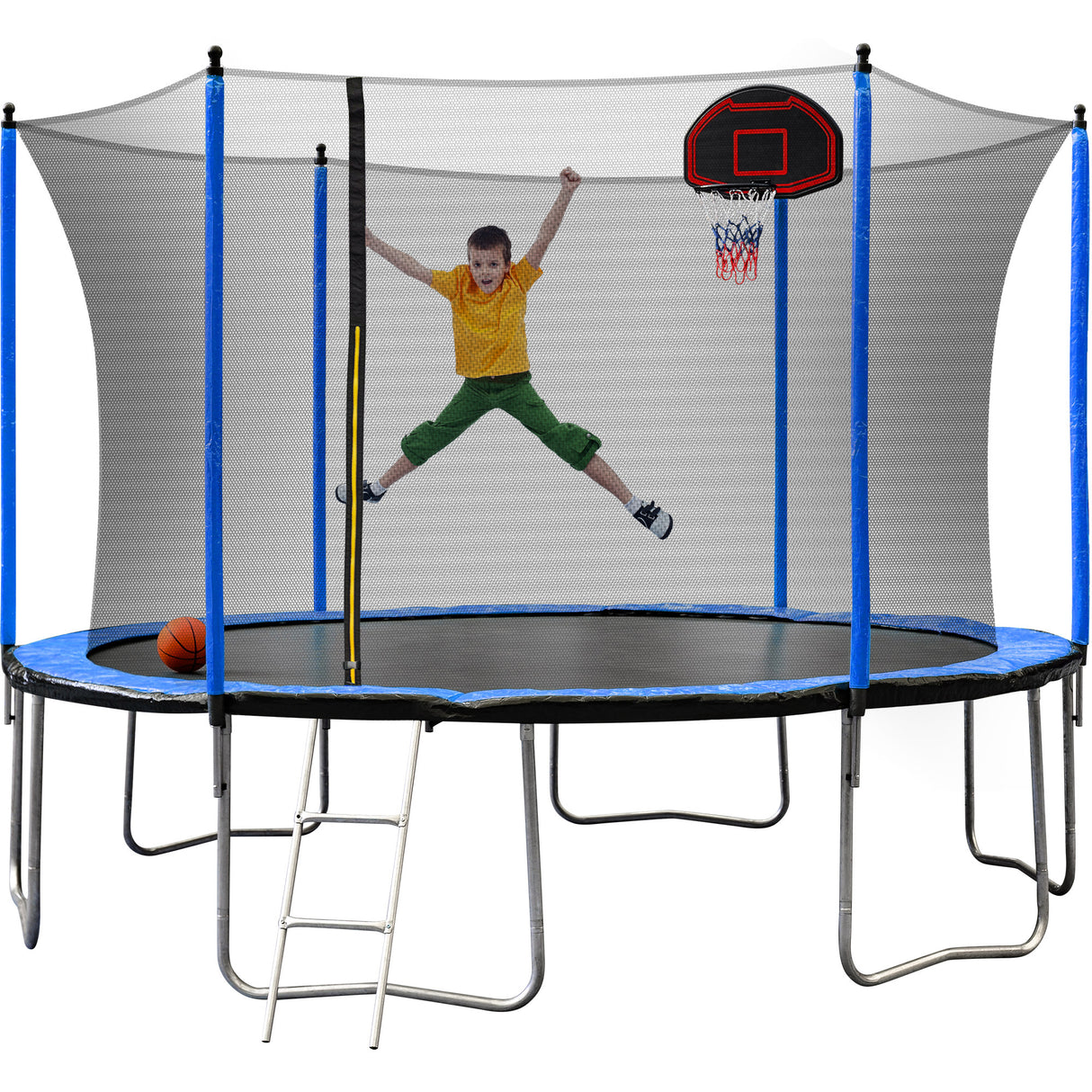 15FT Trampoline with Basketball Hoop Inflator and Ladder(Inner Safety Enclosure) Blue - W550S00009 - image - 9